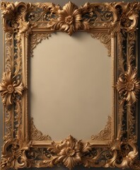 Ornate Baroque-inspired floral frame border with scroll ornament and filigree details ,  filigree,  baroque