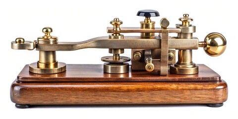 Antique Brass Telegraph Key on Wooden Base