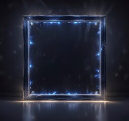 Sparkling dark blue frame with twinkling lights and shimmering art effects,  high end,  glamour