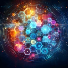 Fototapeta premium Abstract Hexagon Structure with Glowing complexity. complexity Colorful and abstract image with connected hexagons and glowing lines. Symbolizes technology, networks