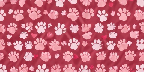 Seamless Dog Paw Pattern with Heart Motifs for Valentine's Day ,  valentine wallpaper,  heart design