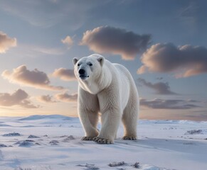 Silhouetted figure of a polar bear on snowy ground under Arctic sky,  animal,  wildlife
