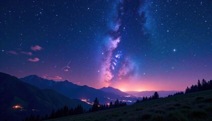 Fototapeta premium Shooting star streaks across vibrant starry night, galaxy, shooting star, dark blue