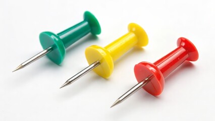 Three Pushpins in Green, Yellow, and Red