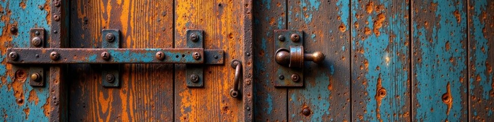 Fototapeta premium Old wooden door with rusty hinges , grunge, decay