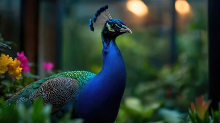 Obraz premium Majestic Peacock in Vibrant Garden Setting