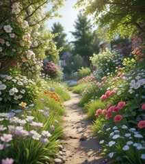 Spring season depiction with blooming flowers and greenery ,  seasons change,  spring,  new life