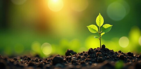 Sunny spot nurtures sapling growth with gentle rainfall, precipitation, verdant landscape