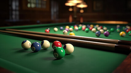 Billiards Table Setup With Cues And Balls Ready For A Game