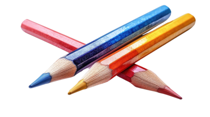 A Palette of Creativity: Three brightly colored pencils - red, blue, and yellow - lie crossed, a visual embodiment of artistic potential.