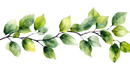 Fototapeta premium Watercolor Green Branch: A delicate watercolor painting of a graceful branch adorned with vibrant green leaves, perfect for adding a touch of nature to your designs.