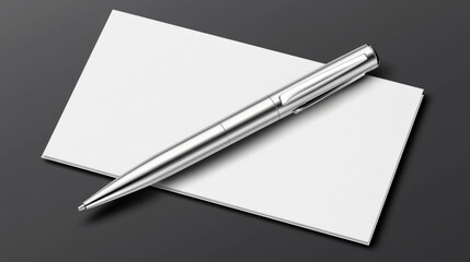 Elegant Silver Pen on Blank White Card Mockup