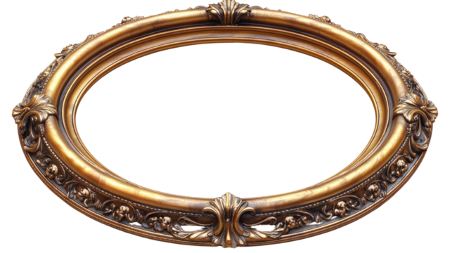 Ornate Oval Frame: An elegant, oval-shaped picture frame with intricate gold detailing and a classic design. Perfect for adding a touch of sophistication to any artwork or photograph. 