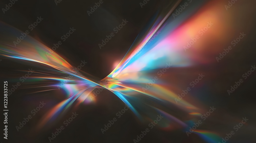 Fototapete Mesmerizing prismatic light leak texture with shimmering flares and glowing bokeh effects scattered across a dark abstract background creating a captivating visual depth and magical ambiance