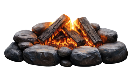 Campfire Crackle:  A crackling campfire, set within a ring of weathered rocks, throws a warm glow into the night. It's the perfect setting for storytelling, sharing stories.