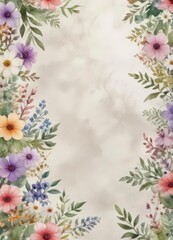 Watercolor background with scattered flowers and leaves ,  texture,  leafy,  botanical
