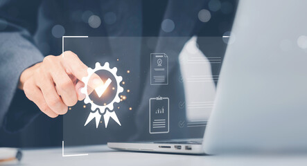 ISO standards quality control, assurance and warranty business technology concept. Businessman...