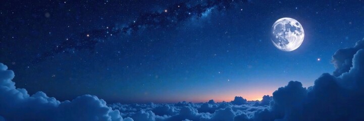 Starry night sky with twinkling stars and silvery moon, celestial, stars