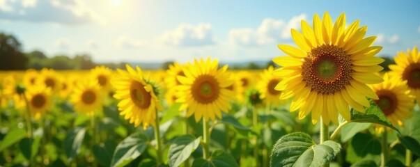 Obraz premium Summer sunflowers in a field, field, sunflowers
