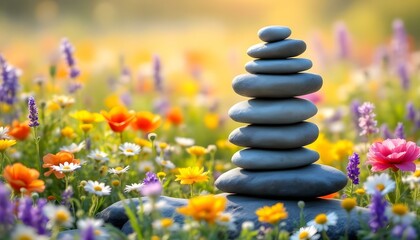 zen, stones, tall, stack, rough, uneven, surfaces, autumn, leaves, colorful, golden, orange, hues, sunlight, soft, filtering, bare, tree, branches, hyperrealistic, detail, serene, tranquil, harmony, 