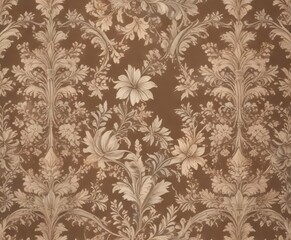 Whimsical damask pattern featuring foliage and botanical elements in muted earth tones,  earthy colors,  leaf motif,  rustic elegance