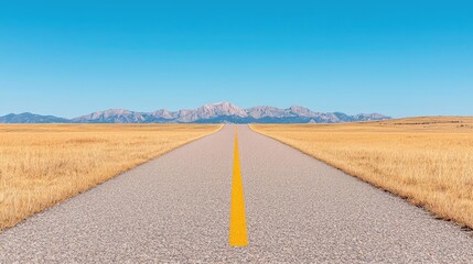Road trip across plains towards mountains