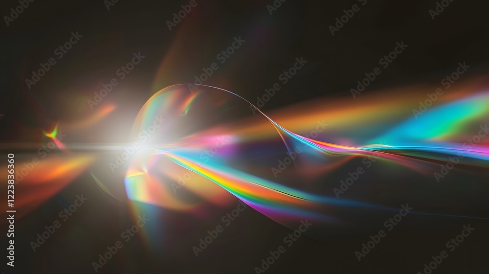 Poster Soft glowing prism light leaks with delicate flare accents and a dreamy bokeh effect creating a captivating and enchanting visual composition on a dark black background
