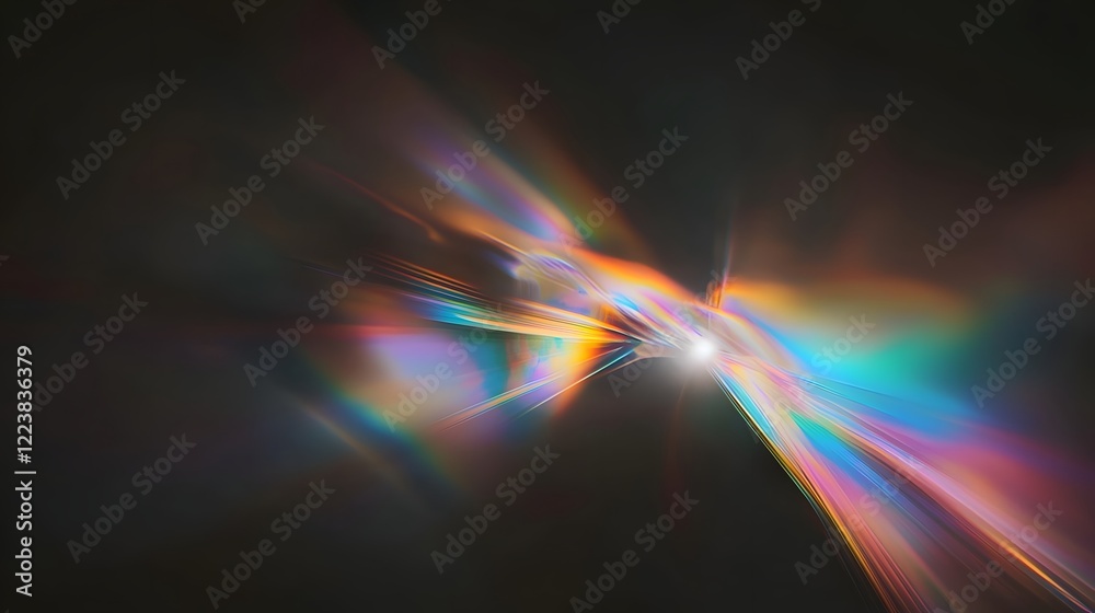 Poster Mesmerizing and Vibrant Prism Light Leak Texture with Ethereal Bokeh Intricate Flares and Captivating Iridescent Effects on a Deep Black Canvas