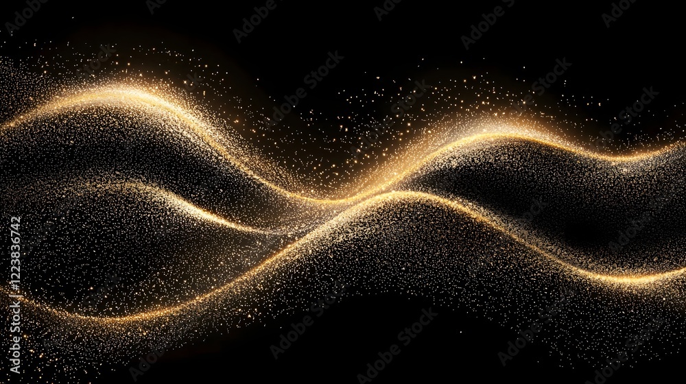 Aufkleber Mesmerizing gold dust sparkle texture forming delicate waves against a sleek black background creating a captivating and high end visual effect perfect for glamorous and luxurious design projects