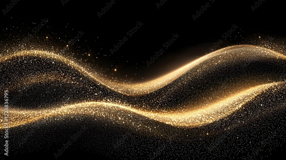 Fototapete Mesmerizing waves of golden glitter and sparkle forming a dynamic undulating texture against a sleek black background evoking a sense of luxury elegance and high end visual appeal