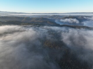 Misty Lake Hidden in the Fog of Coimbra’s Majestic Mountains