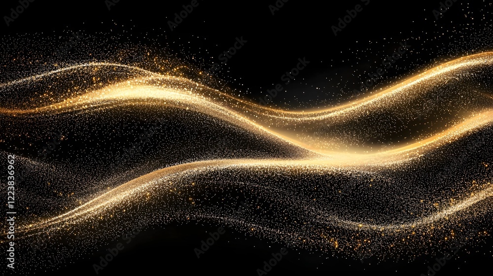 Fototapete elegant and luxurious golden glitter waves flowing gracefully across a deep sophisticated black back