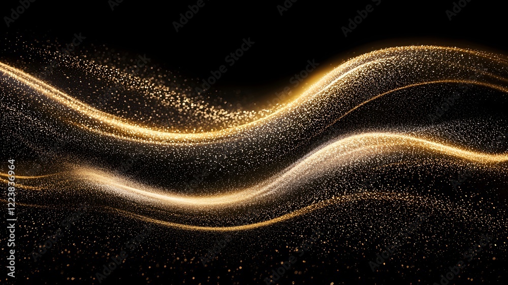 Aufkleber dazzling gold glitter dust waves twinkling beautifully on a black background offering a captivating 