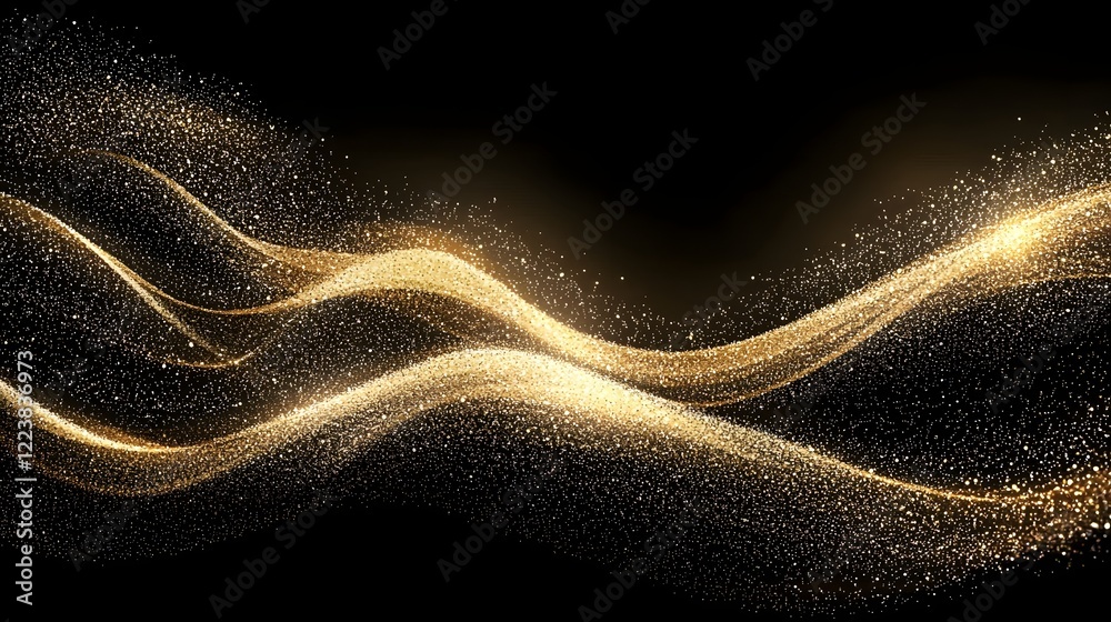 Fototapete Stylish and modern gold dust wave texture with scattered sparkling particles over a black background creating a rich and opulent visual appeal  The dynamic flowing movement and shimmering