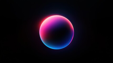 Neon glowing sphere floating in dark space abstract shape glowing vibrant pink blue hues modern futuristic digital art design for backgrounds posters tech themes mood mysterious