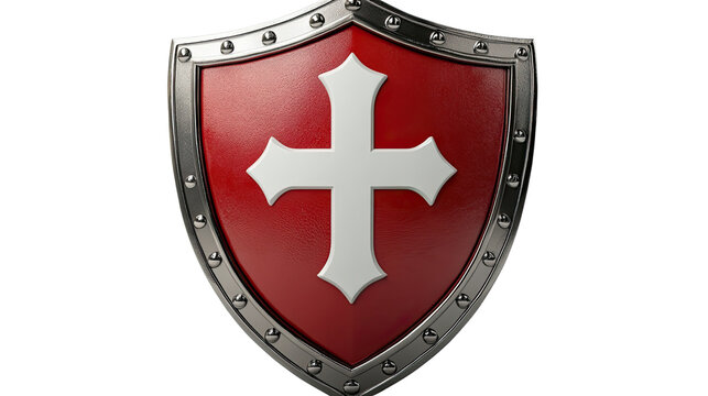 Templar Shield: A classic red shield with a prominent white cross, symbolizing faith, protection, and the historical legacy of the Knights Templar.