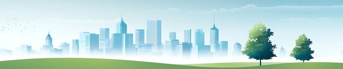 Serene Cityscape with Trees and Sky Background