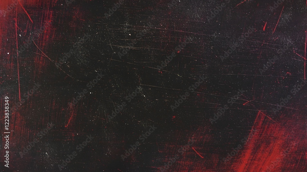 Poster Retro inspired photo effect featuring scattered flare dust particles and grungy scratches on a deep red backdrop creating a vintage atmospheric
