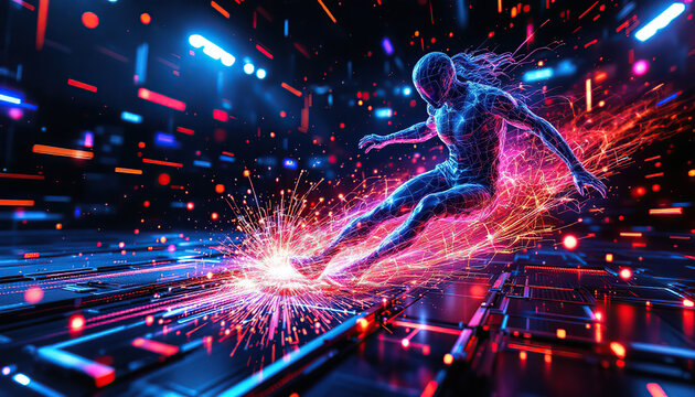 Energetic Digital Athlete Leaps Through Cyberspace