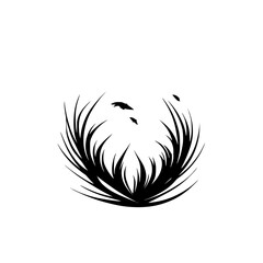 Obraz premium Abstract Nature: Moonlit Aquatic Plants and Fish Silhouette. A minimalist black and white vector graphic design, perfect for nature-themed projects and artistic backgrounds.
