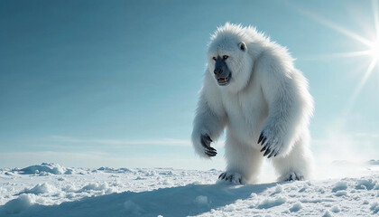 Majestic White Yeti in Snowy Arctic Landscape