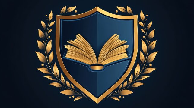 Open Book and Laurel Wreath School Logo Emblem Design for Academic Achievement and Knowledge