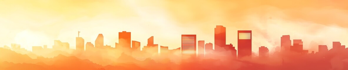 Sunset Over Urban Skyline with Soft Orange Glow