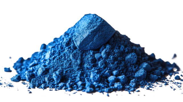 Azure Pigment: A heap of vibrant blue pigment, like crushed gemstones, lies ready for artistic creation, offering a captivating glimpse into the raw material behind artistic expression.