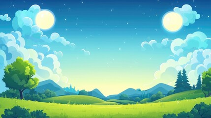 Obraz premium A Scenic Nighttime Landscape with a Moonlit Sky and Lush Green Hills