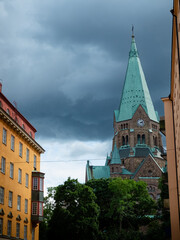 Old building against the storm clouds