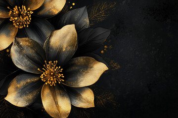 Elegant black and gold floral design with abstract background, perfect for invitations or decor