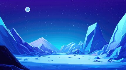 Obraz premium A Nighttime View of a Frozen Landscape with a Crescent Moon