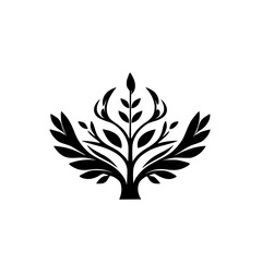 Elegant Black and White Floral Tree Design: Minimalist Botanical Vector Illustration, Perfect for Logos, Decor, and Patterns