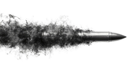 Bullet in Flight: A close-up, high-impact image of a bullet speeding through the air, leaving a dramatic trail of smoke and motion blur. This powerful visual is perfect for conveying themes of speed.